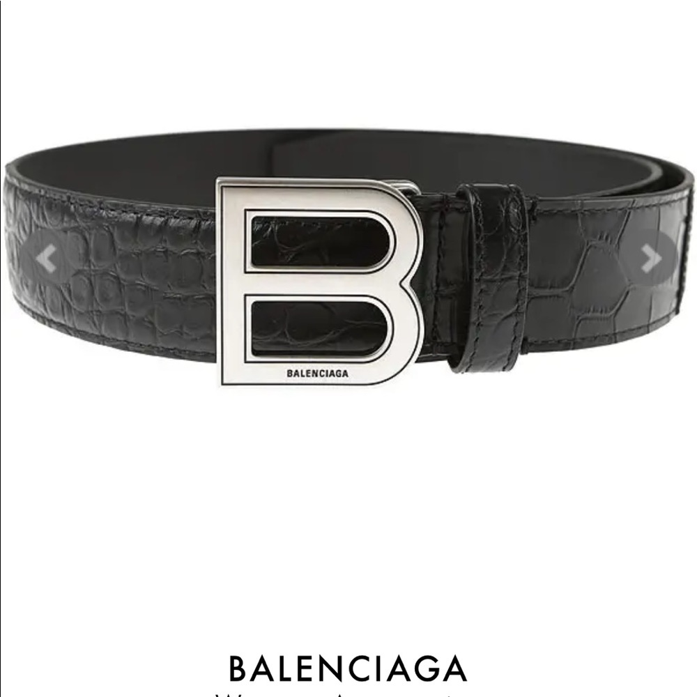 Balenciaga Black Croc-Embossed Belt / Metal Buckle
